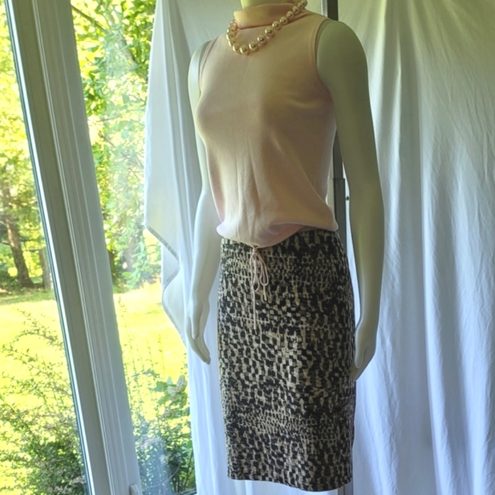 Ann Taylor Brown Tan Line Abstract Print Midi Skirt Size 12